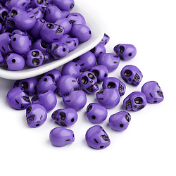 Opaque Acrylic Beads, For Halloween, Skull, Indigo, 12.5x9.5x11mm, Hole: 1.5mm, about 305pcs/500g