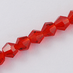 Nachahmung österreichischer Kristall 5301 Doppelkegelperlen, Facettierte Glasperlen Stränge, rot, 2x3 mm, Bohrung: 0.5 mm, ca. 160~180 Stk. / Strang, 16.54 Zoll ~ 17.32 Zoll (42~44 cm)