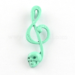 Lovely Musical Note Pendants for Necklace Making, Spray Painted Cadmium Free & Lead Free Alloy Pendants, Aquamarine, 39x15x5mm, Hole: 3mm