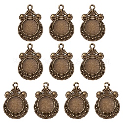Impostazioni cabochon ciondolo in lega zine stile tibetano, rotondo e piatto, bronzo antico, vassoio: 12mm, 28x19x2mm, Foro: 2 mm