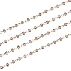 Catene di perle in vetro rondelle fatte a mano per creazione di bracciali collane, con perno di ferro dorato, senza saldatura, grigio, 39.3 pollice, perle di vetro: 6x4 mm