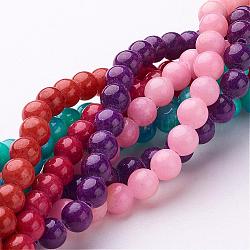 Chapelets de perles rondes en jade de Mashan naturelle, teinte, couleur mixte, 6mm, Trou: 1mm, Environ 69 pcs/chapelet, 15.7 pouce