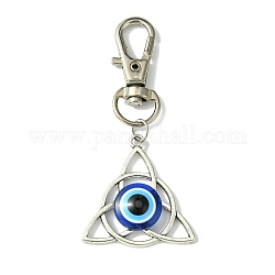Trinity Knot with Evil Eye Resin & Alloy Pendant Decorations, with Swivel Lobster Clasps, Antique Silver & Platinum, 62mm