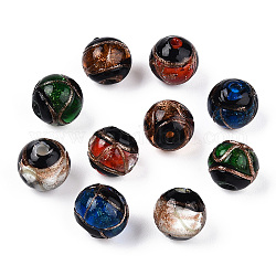 Perles vernissées de sable d'or manuelles , ronde, couleur mixte, 12~12.5x11.5mm, Trou: 1.8mm