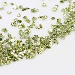 Perlas de vidrio piezo, no hay abalorios de agujero, chip, amarillo verdoso, 1.5~2x1.5~2mm, aproximamente 440~450 g / bolsa