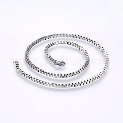 304 Stainless Steel Box Chain Necklaces, with Lobster Claw Clasps, Stainless Steel Color, 19.7 inch(50cm), 3mm