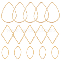 Beebeecraft 60Pcs/Box 3 Style Linking Rings 24K Gold Plated Brass Teardrop Rhombus Horse Eye Jewelry Connector Charms for DIY Necklaces Bracelets Making