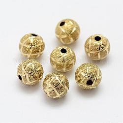 Perles en laiton texturées, sans nickel, ronde, brut (non plaqué), 8x8mm, Trou: 2mm