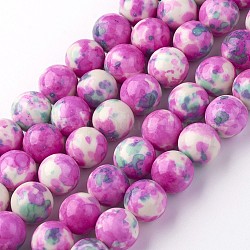 Natürliche weiße Jade Perlenstränge, Runde, gefärbt, tief rosa, 10 mm, Bohrung: 1 mm, ca. 40 Stk. / Strang, 16.3 Zoll (415 mm)