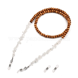 Eyeglasses Chains, Neck Strap for Eyeglasses, with Natural Wood Beads, Glass Beads, Chip Natural Quartz Crystal Beads, 304 Stainless Steel Lobster Claw Clasps and Rubber Loop Ends, 27.76 inch(70.5cm)