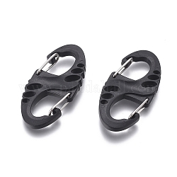 Plastic Double Carabiner Clips Dual Spring Wire Gate Snap Hooks, Keychain Buckle Tool, Black, 49.5x23.5x7.5mm, hole: 1~3x2~6.5mm.