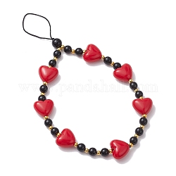Sangles mobiles perlées acryliques, Décoration d'accessoires mobiles en fil de nylon, cœur, rouge, 21.3 cm