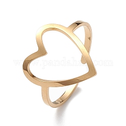 Cuore scavato 304 anello per polsino aperto in acciaio inossidabile da donna, oro, diametro interno: 19mm