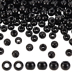 Abalorios de vidrio, rerondana plana, negro, 8x6mm, agujero: 3.5 mm