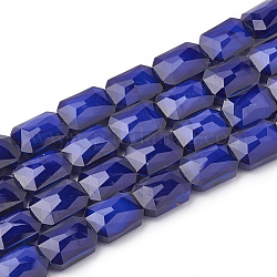 オペークソリッドカラーガラスビーズ連売り  多面カット  レクタングルオクタゴン  ブルー  14x10x7mm  穴：1mm  約25個/連  113.97インチ（35.5cm）
