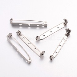 Accessori di spilla di ferro, indietro pin bar, con tre fori, platino, 38x5mm, Foro: 2 mm, ago :1mm