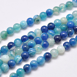 Agata a strisce naturali / fili di perle di agata fasciate, tinti e riscaldato, tondo, grado a, dodger blu, 6mm, Foro: 1 mm, circa 63pcs/filo, 14.7 pollice (375 mm)
