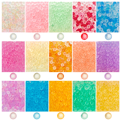 Olycraft 195g 15 couleurs perles de verre givré transparent, sans trou, ronde, couleur mixte, 1~3mm, 13 g / couleur