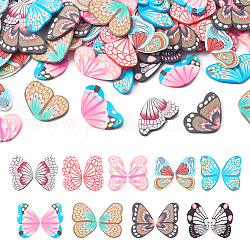 90pcs 9 colores colgantes de arcilla polimérica hechos a mano, encanto de mariposa, color mezclado, 27~29x15~18x2mm, agujero: 1.2 mm, 10 piezas / color