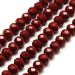Opaque Solid Color Crystal Glass Rondelle Beads Strands, Faceted, Dark Red, 10x7mm, Hole: 1mm, about 70pcs/strand, 20 inch