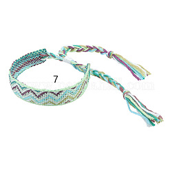 Плетеный браслет из хлопкового шнура с волнистым узором, Этнический племенной регулируемый бразильский браслет для женщин, аквамарин, 5-1/2~10-5/8 дюйм (14~27 см)