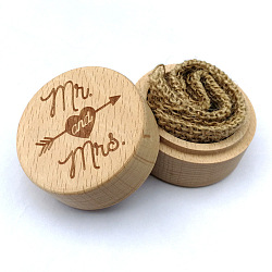 Boîtes anneau de bois, coffrets cadeaux de bijoux, colonne avec le mot mr et mme, motif de coeur, 5.2x4 cm