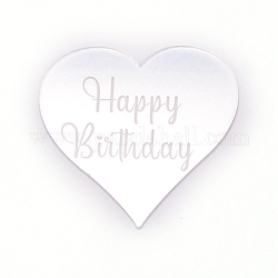 Акриловые орнаменты на день рождения, сердце со словом с днем рождения, для украшения торта, белые, 46x49x1.5 мм