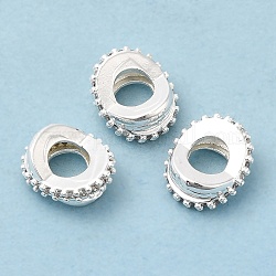 Crémaillère en laiton placage zircone cubique perles européennes, Perles avec un grand trou   , sans cadmium et sans plomb, Plaqué longue durée, sillonner, couleur argentée, 4.5x10x8.5mm, Trou: 4mm