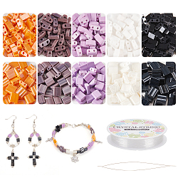 Nbeads environ 480 kit de perles tila, Kit de perles de rocaille en verre de couleurs métalliques comprenant une pince coupante pour fil élastique et environ 344 pièce de perles de rocaille en verre pour la conception de bijoux, collier, bracelet, boucle d'oreille