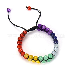 Bracelet de perles tressées rondes en jabe naturel teint coloré, bracelet réglable pour femme, noir, 8-5/8 pouce (22 cm)