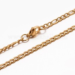304 de acero inoxidable collares de cadena madre-hijo figaro, con cierre de pinza, facetados, dorado, 19.7 pulgada (50 cm)