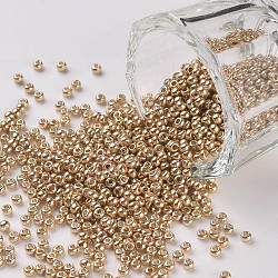 11/0 grado a cuentas redondas de semillas de vidrio, teñido, oro, 2.3x1.5mm, agujero: 1 mm, aproximamente 48500 unidades / libra