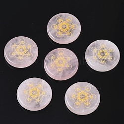 Cabochons de quartz rose naturel, cabochons d'alchimie, plat rond avec motif de cercle magique, 25x5mm, environ 6 pcs / sachet 