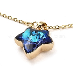Ожерелья с подвесками из стекла в виде кленового листа, с цепочками из латуни светлого золота, темно-синий, 16.30 дюйм (41.4 см)