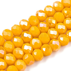 Chapelets de perles en verre électroplaqué, couleur unie opaque, de couleur plaquée ab , facette, rondelle, or, 8x6mm, Trou: 1mm, Environ 65~68 pcs/chapelet, 15.7~16.1 pouce (40~41 cm)