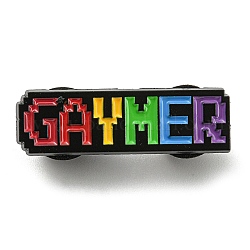 Pride Regenbogen Emaille Pins, Broschen aus schwarzer Legierung für Rucksackkleidung, Wort Gaymer, 9x30.5x1.5 mm