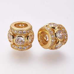 Messing Mikro ebnen Zirkonia European Beads, Kolumne, Großloch perlen, golden, 10x8.5 mm, Bohrung: 4.5 mm