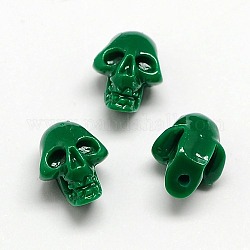 Synthetic Coral Skull Beads for Halloween, Dyed, Dark Green, 11x9x7mm, Hole: 1mm