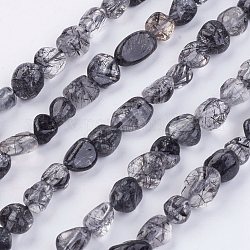 Natur schwarz Rutilquarz Perlen Stränge, getrommelt Stein, Nuggets, 2~11x4~8x2~4 mm, Bohrung: 1 mm, ca. 62 Stk. / Strang, 15.74 Zoll