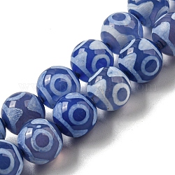 Stile tibetano perline dzi fili, tinti agata naturale fili di perline, tondo con motivo occhi, blu medio, 10mm, Foro: 1 mm, circa 34~35pcs/filo, 13.78~14.17 pollice (35~36 cm)