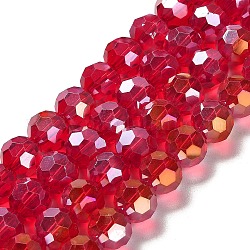 Perles en verre transparentes, facette, ronde, cerise, 10x8.5~9mm, Trou: 1.6mm, Environ 67 pcs/chapelet, 23.62'' (60 cm)