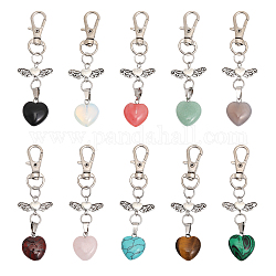 CHGCRAFT 1 Set Heart Shape Gemstone Pendant Decoration, with Alloy Swivel Clasps Charms and Wing Beads, for Keychain, Purse, Backpack Ornament, 80mm
