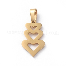 304 ciondoli in acciaio inossidabile, cuore con il cuore, oro, 18x11x1.5mm, Foro: 6x3 mm