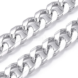 Cadenas del encintado de aluminio, cadenas de eslabones cubanos con corte de diamante, sin soldar, plata, 16.5x12x4mm