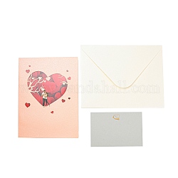 Tarjeta de felicitación de papel emergente rectangular 3d, con tarjeta de papel y sobre, tarjeta de invitación de cumpleaños de boda de san valentín, corazón, 200x150x3mm, abierto: 200x300x130 mm