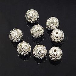 Perles en laiton de strass, Grade a, couleur argentée, ronde, cristal, 10mm, Trou: 1.2mm