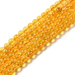 Granos de cristal de cuarzo natural hebras, redondo, teñido y climatizada, oro, 4mm, agujero: 1 mm, aproximamente 45 pcs / cadena, 8 pulgada