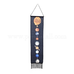 Rectangle Linen Tapestry, Wall Decoration, with Wood Bar, PP Cord, Iron Finding, Planet Pattern, 1600mm