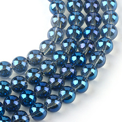 FilI di perline in vetro placcato, arcobaleno placcato, tondo, blu fiordaliso, 7.5x8.5mm, Foro: 1 mm, circa 104pcs/filo, 30.3 pollice