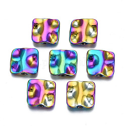 Rack Plating Rainbow Color Alloy Beads, Cadmium Free & Nickel Free & Lead Free, Hammered Square, 15x14.5x3mm, Hole: 1~1.2mm